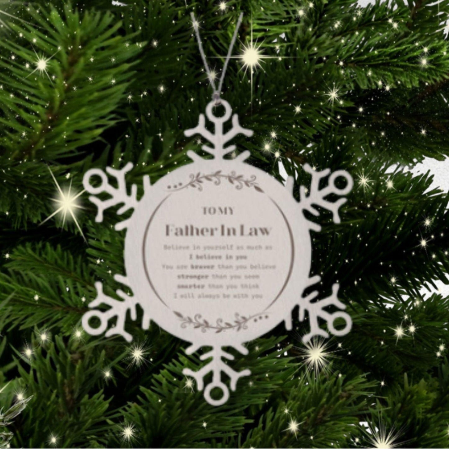 Father In Law Snowflake Ornament Gifts, To My Father In Law You are braver than you believe, stronger than you seem, Inspirational Gifts For Father In Law Ornament, Birthday, Christmas Gifts For Father In Law Men Women