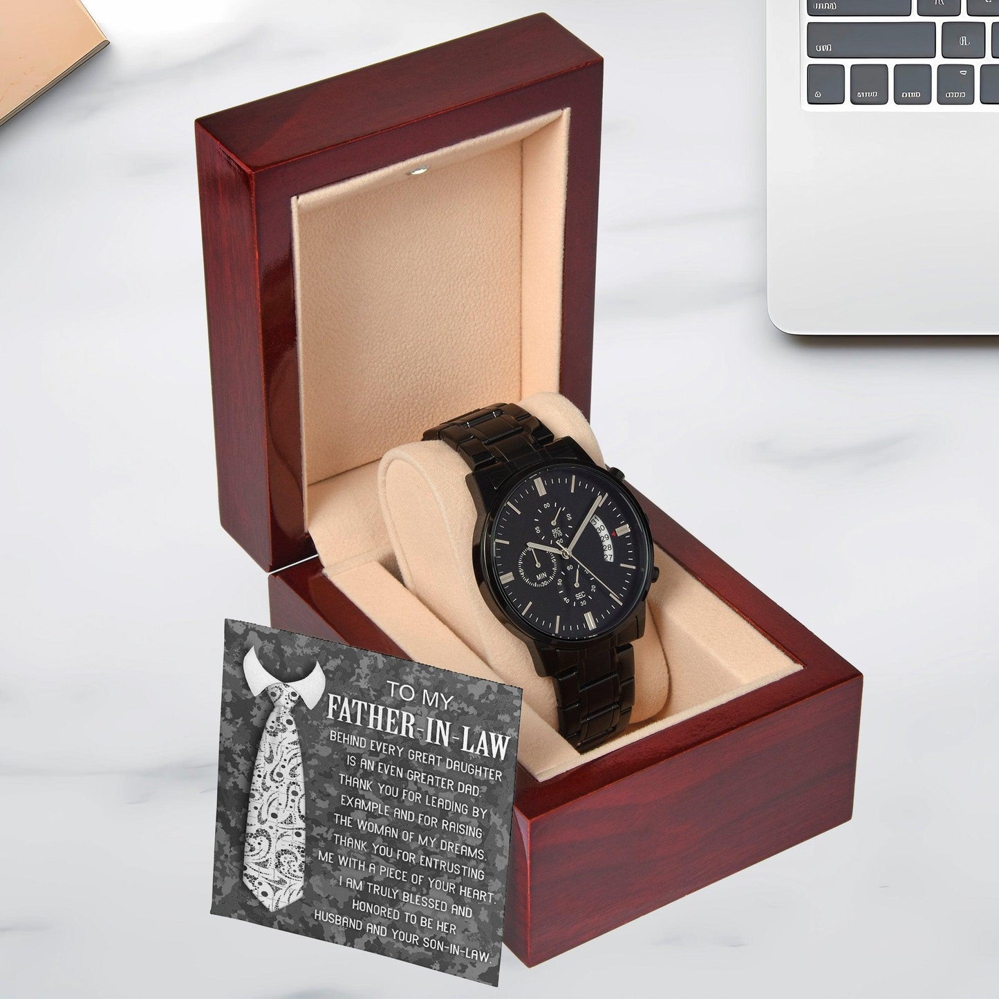 Gift for Father-In-Law - Behind Every Great Daughter is an Even Greater Dad Black Chronograph Watch - Mallard Moon Gift Shop