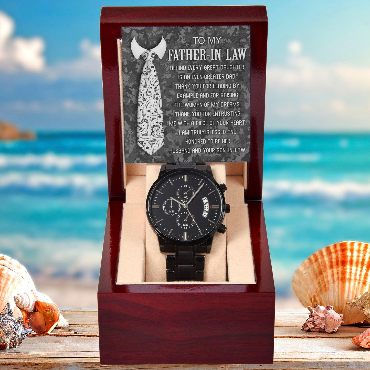 Gift for Father-In-Law - Behind Every Great Daughter is an Even Greater Dad Black Chronograph Watch - Mallard Moon Gift Shop
