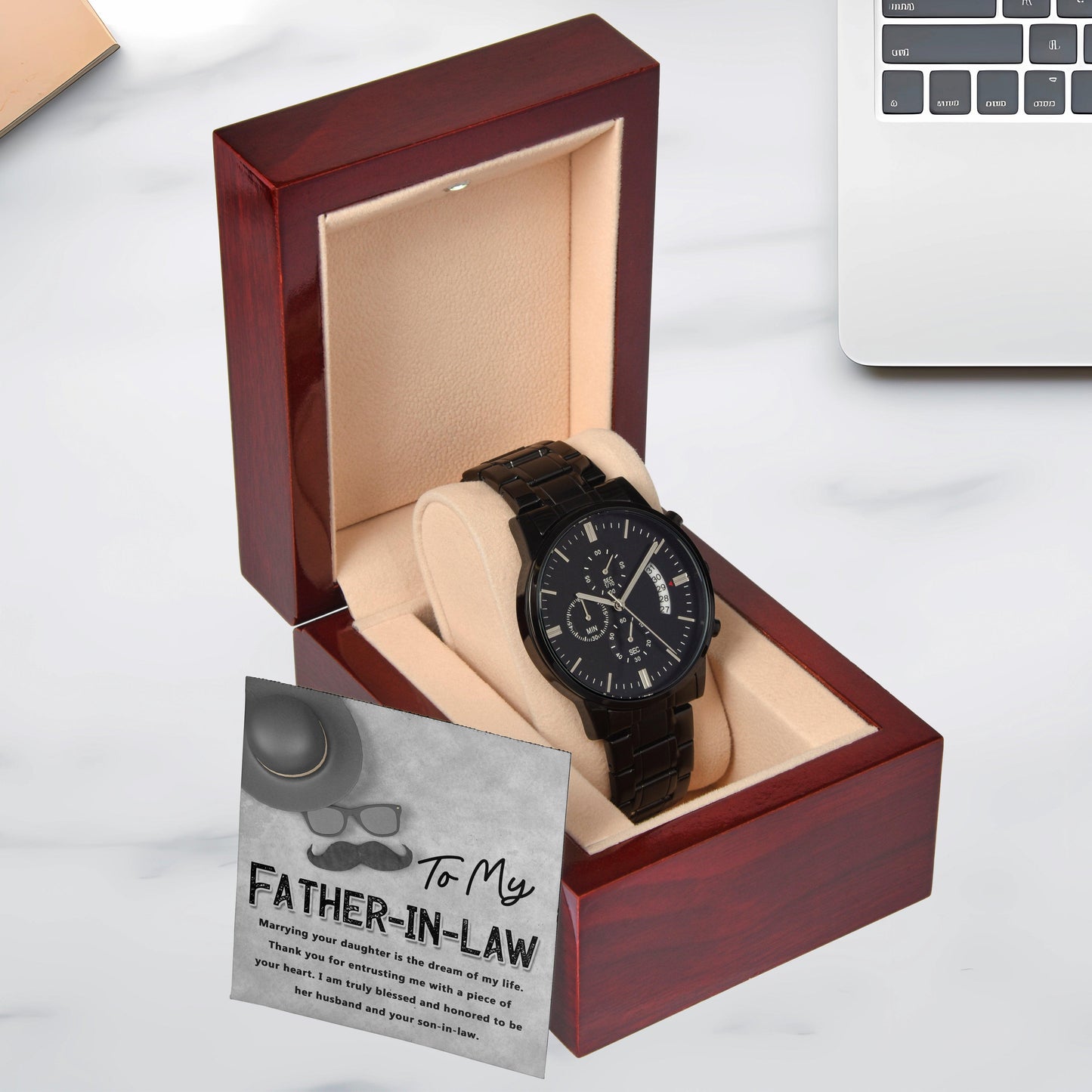 Gift for Father-in-Law - Honored To Be Your Son-in-Law Black Chronograph Watch - Mallard Moon Gift Shop