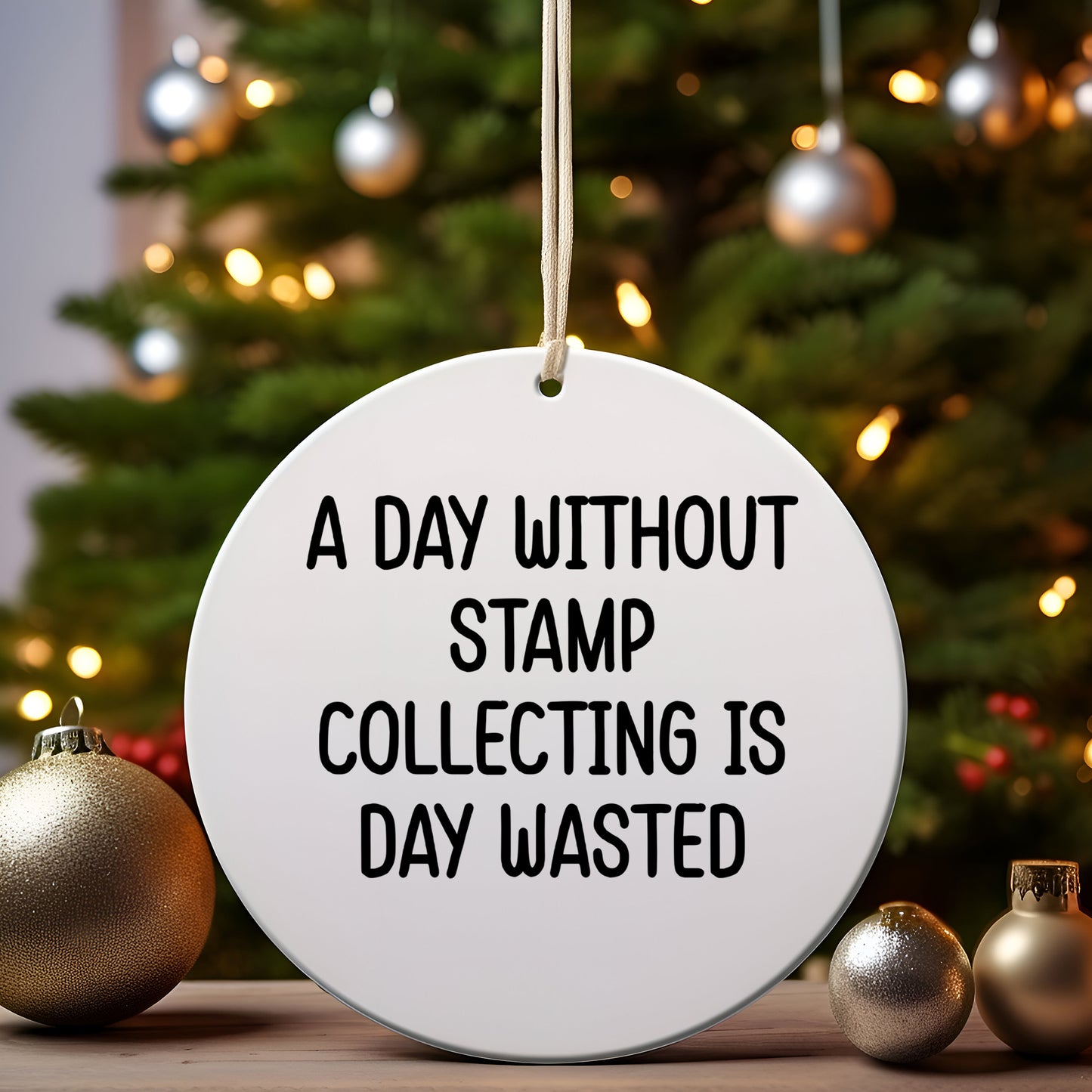 Fun Stamp Collecting Gifts from Friends for Christmas - 'A Day Without Stamp Collecting Is Day Wasted' Circle Ornament