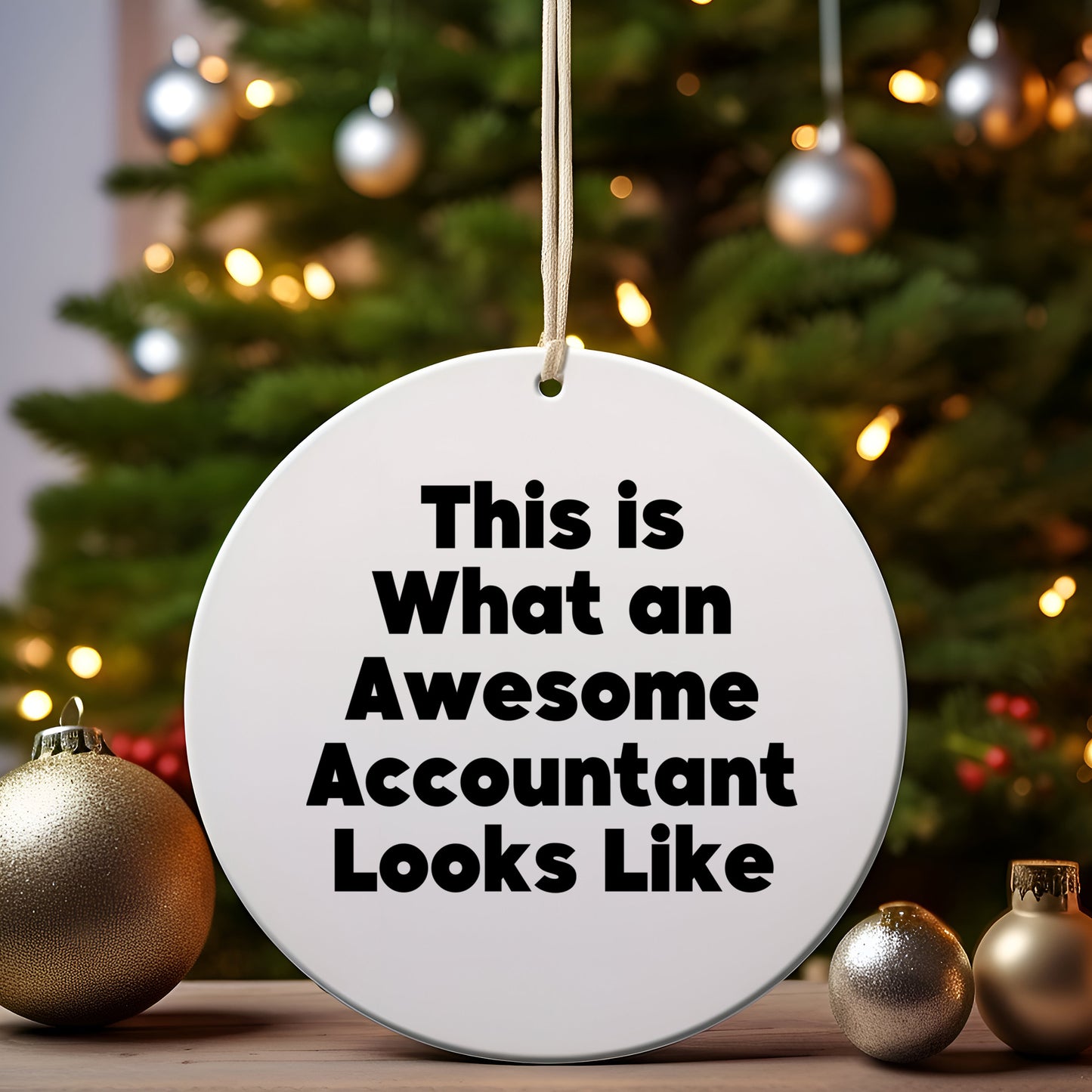 Funny Accountant Gifts, Circle Ornament, 'This Is What An Awesome Accountant Looks Like', Christmas Unique Gifts from Friends, Coworkers, Family for Accountants