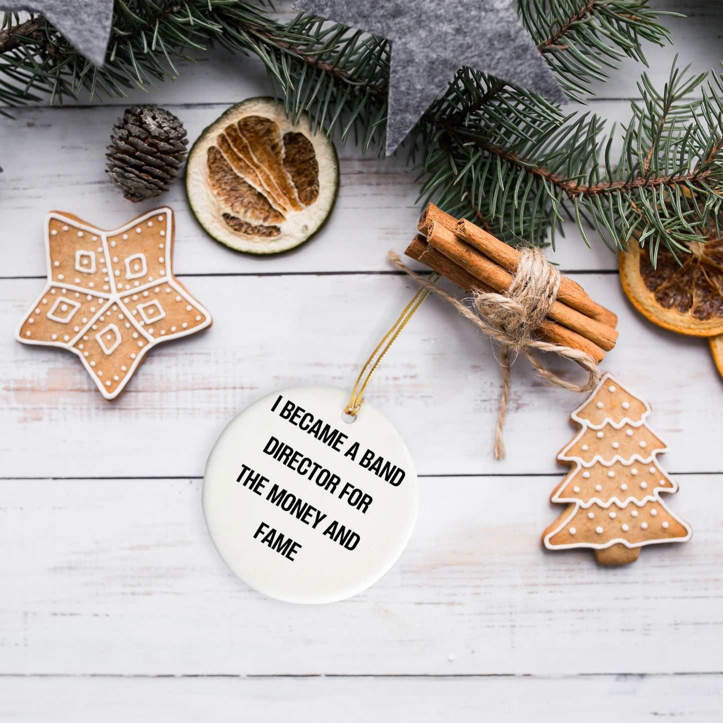 Funny Band Director Gifts for Christmas - 'I Became A Band Director For The Money And Fame' Circle Ornament for Men, Women, Coworkers, or Friends from Gifts from Family - Mallard Moon Gift Shop