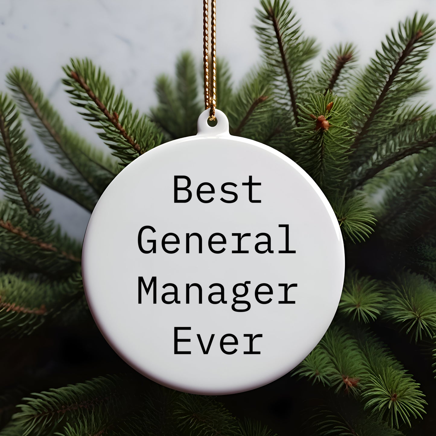 Funny Best General Manager Ever Gifts for Men Circle Ornament, White, 2.75' Tall, 0.5 oz, Durable MDF with High-Gloss Finish, Perfect for Christmas Unique Gifts from Family, Friends, or Coworkers