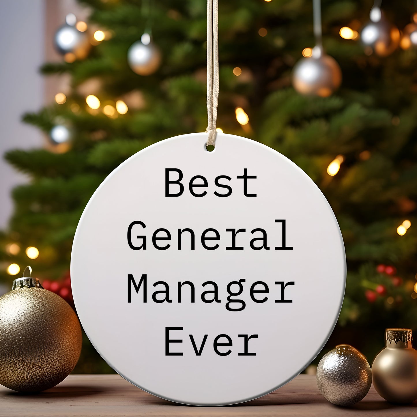 Funny Best General Manager Ever Gifts for Men Circle Ornament, White, 2.75' Tall, 0.5 oz, Durable MDF with High-Gloss Finish, Perfect for Christmas Unique Gifts from Family, Friends, or Coworkers