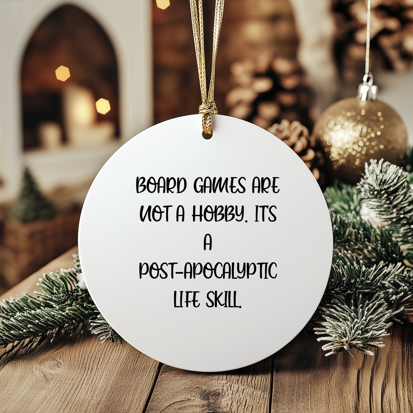 Funny Board Games Gifts from Family for Christmas - Circle Ornament with Quote 'Board Games Are Not A Hobby. It's A Post-apocalyptic Life Skill.' - Gifts for Board Games Enthusiasts - Mallard Moon Gift Shop