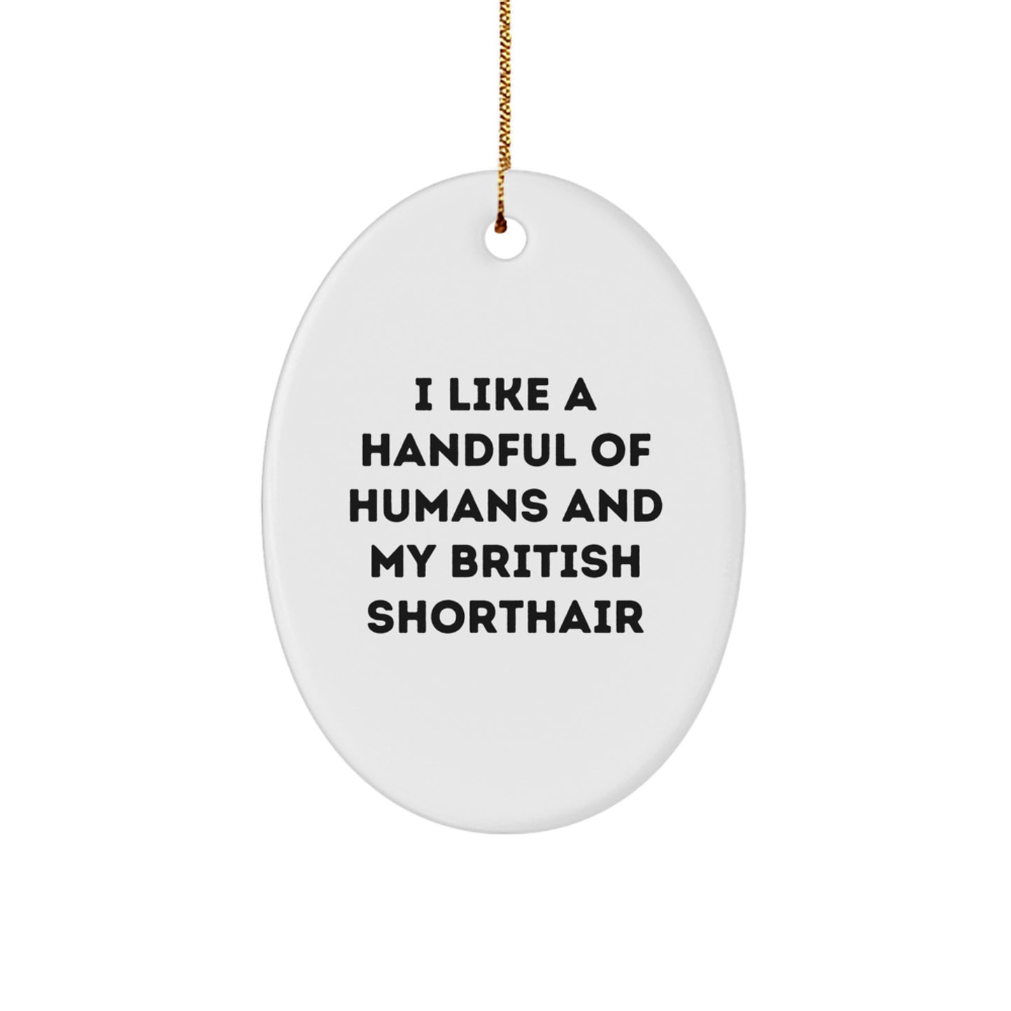 Funny British Shorthair Cat Gifts - Oval Ornament, 'I Like A Handful Of Humans And My British Shorthair' Quote, Christmas Unique Gifts from Family to Friends