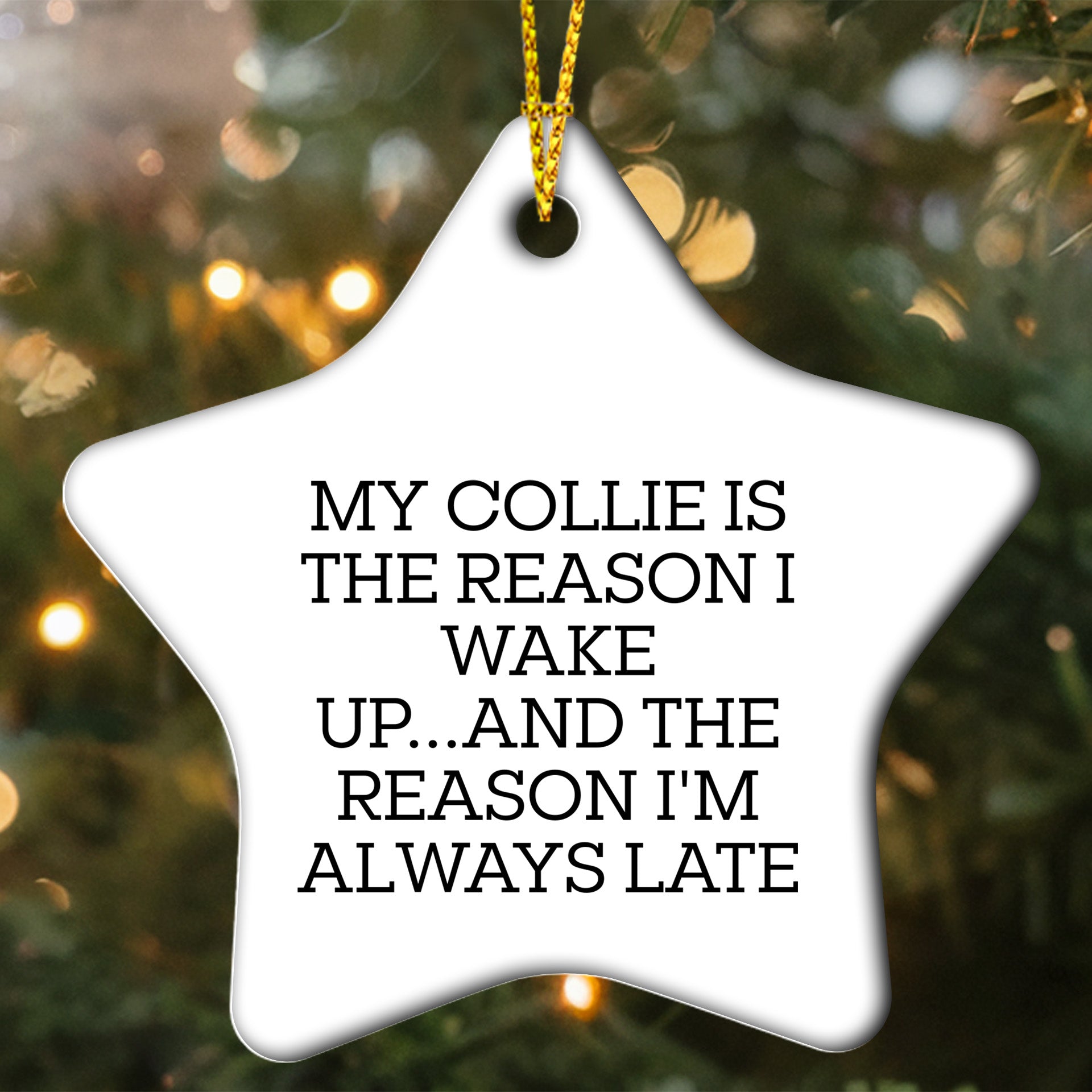 Funny Collie Dog Gifts - My Collie Is The Reason I Wake Up...and The Reason I'm Always Late, Star Ornament for Christmas