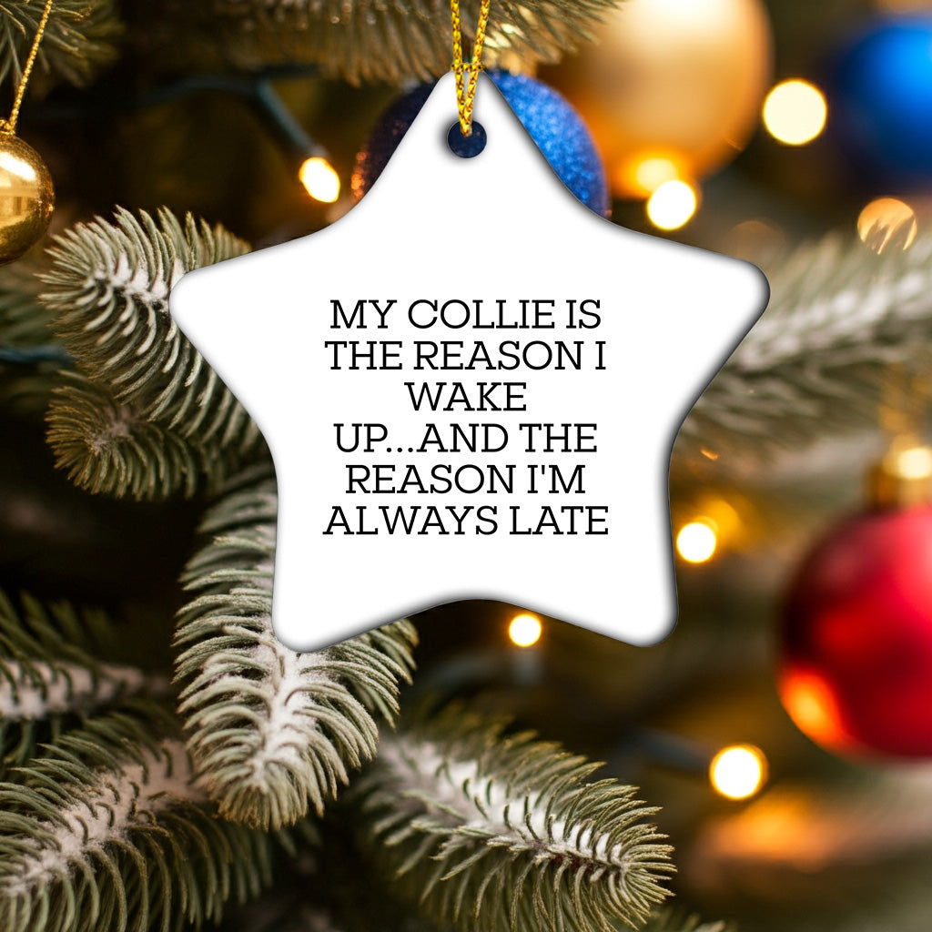 Funny Collie Dog Gifts - My Collie Is The Reason I Wake Up...and The Reason I'm Always Late, Star Ornament for Christmas