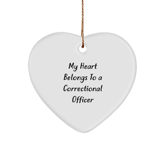 Funny Correctional Officer Gifts for Women - 'My Heart Belongs To A Correctional Officer' Heart Ornament, Christmas Unique Gifts from Family to Coworkers