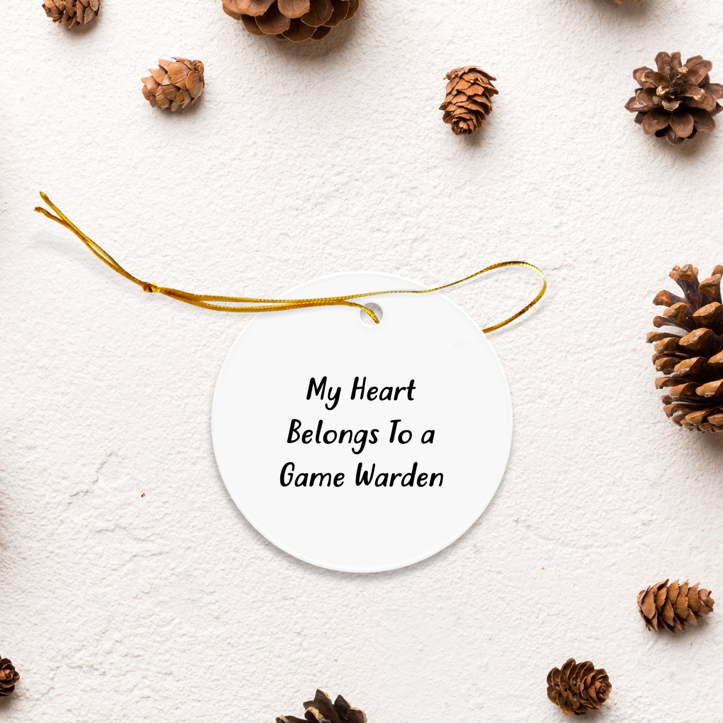 Funny Game Warden Gifts for Friends or Family - 'My Heart Belongs To A Game Warden' Circle Ornament with Christmas Unique Gift from, Gifts for Game Wardens, Men, and Women
