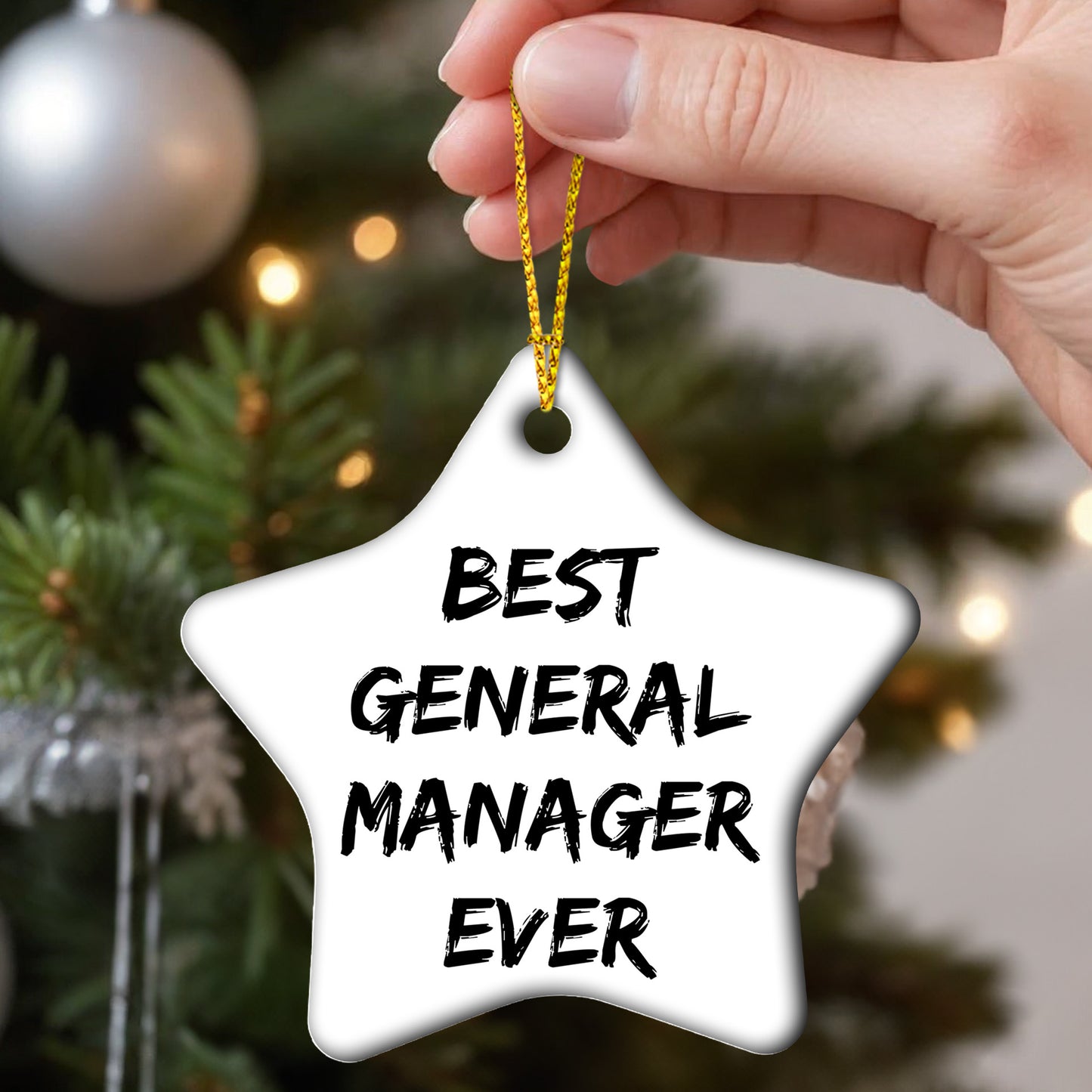 Funny General Manager Gift, 'Best General Manager Ever' Star Ornament for Office Decor, Gifts from Friends for Christmas