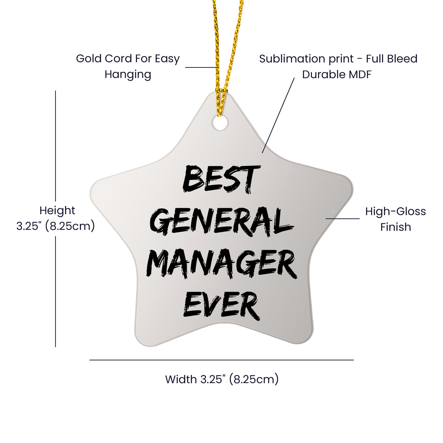 Funny General Manager Gift, 'Best General Manager Ever' Star Ornament for Office Decor, Gifts from Friends for Christmas