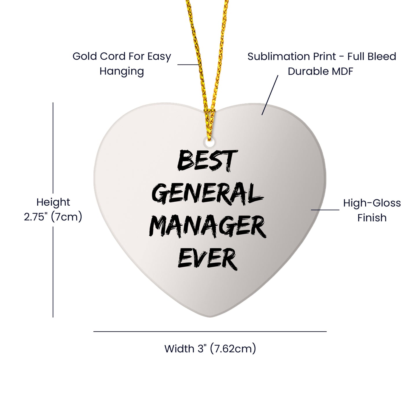 Funny General Manager Gifts - 'Best General Manager Ever' Heart Ornament for Christmas