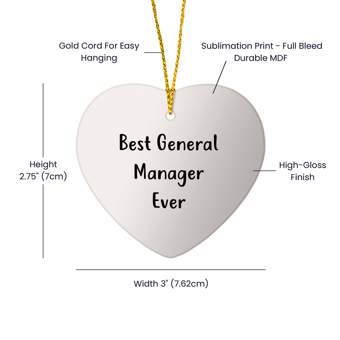 Funny General Manager Gifts Ever, Best General Manager Heart Ornament, 'Best General Manager Ever' Quote, Christmas Unique Gifts from Friends to General Manager
