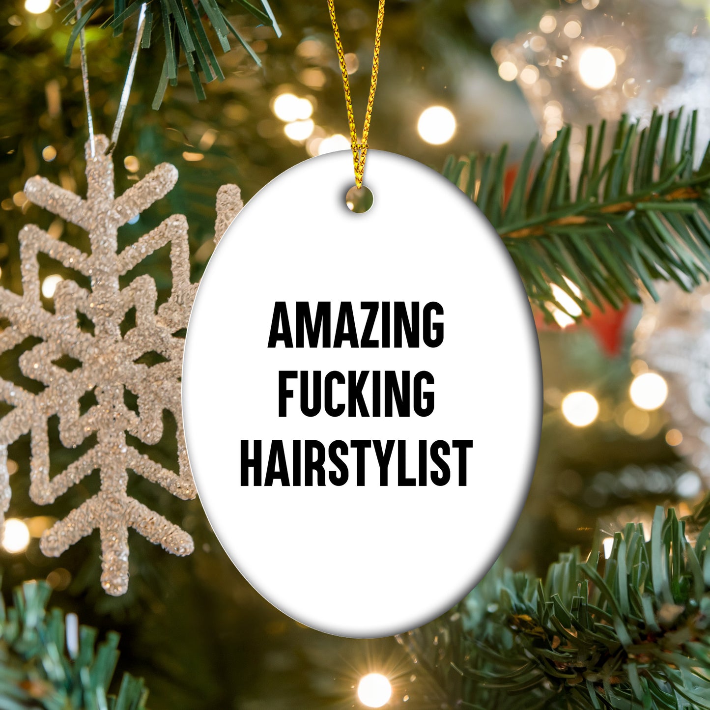 Funny Hairstylist Gifts from Friends, Women, Family - Amazing F-king Hairstylist Oval Ornament, Christmas Unique Presents for Hairstylist