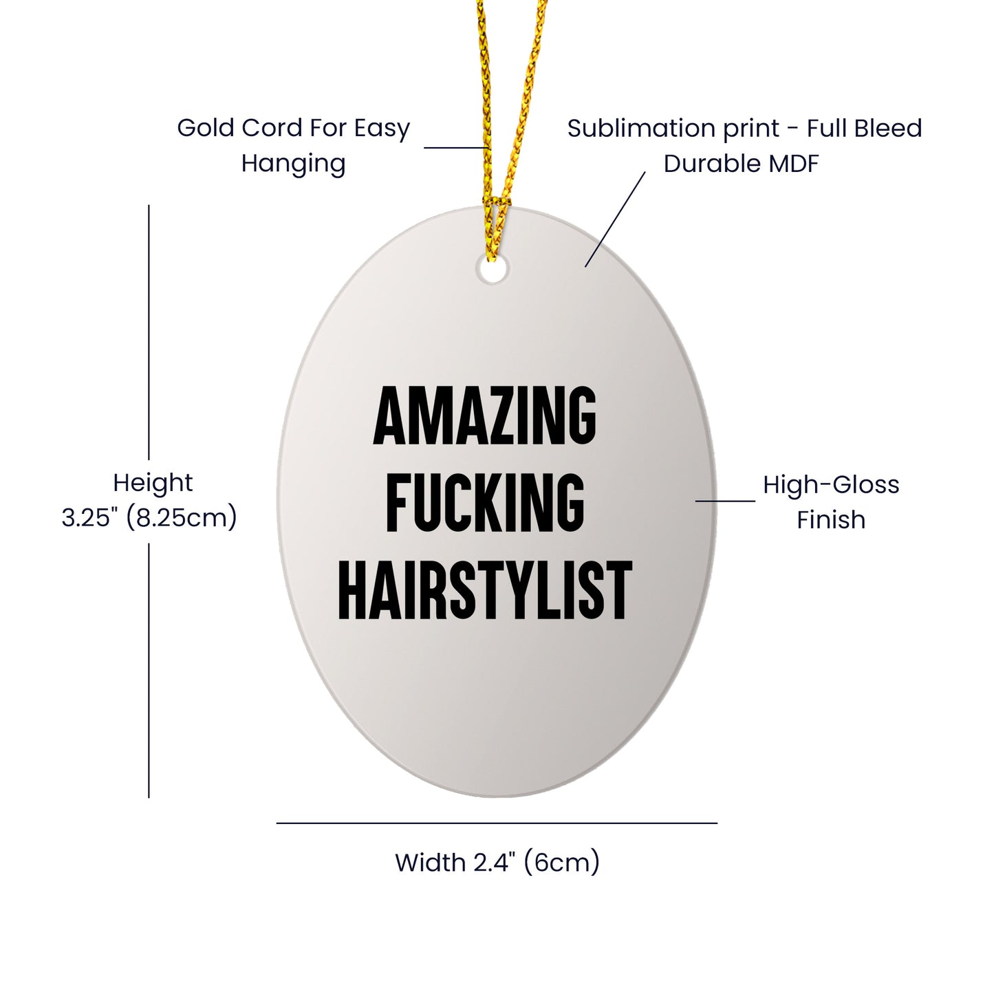 Funny Hairstylist Gifts from Friends, Women, Family - Amazing F-king Hairstylist Oval Ornament, Christmas Unique Presents for Hairstylist