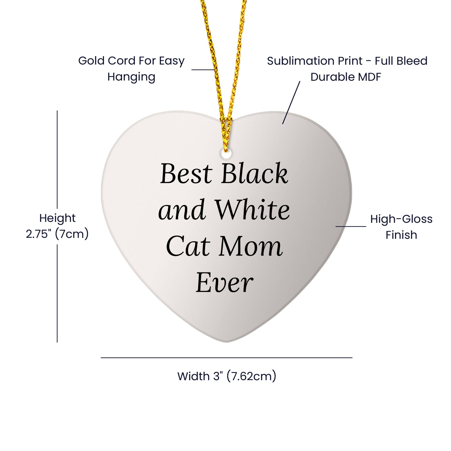 Funny Heart Ornament for Black and White Cat Lovers - Gifts from Mom to Friends and Family for Christmas