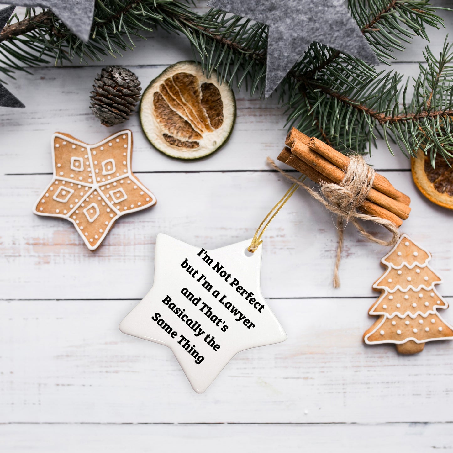 Funny Lawyer Gifts for Men - 'I'm Not Perfect' Star Ornament, Gifts from Family for Christmas