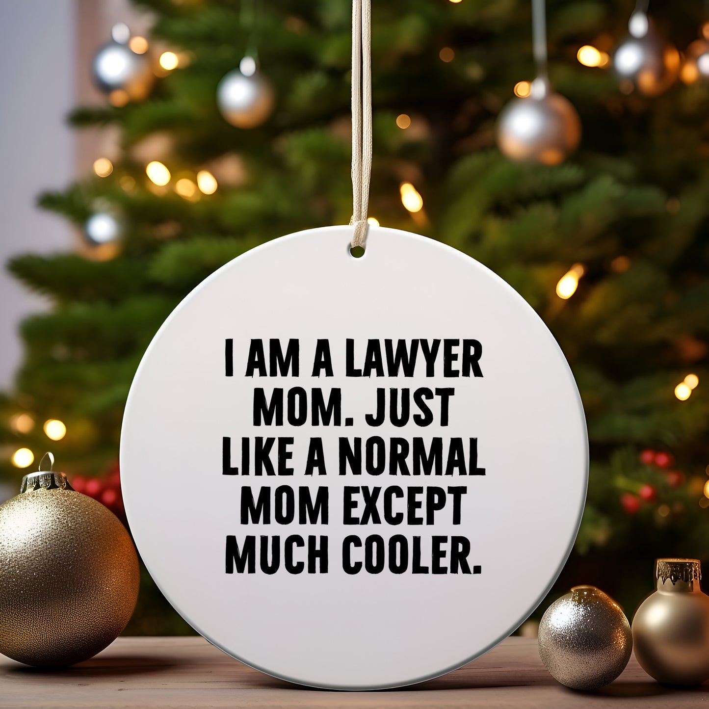 Funny Lawyer Mom Gifts, I Am A Lawyer Mom Circle Ornament, Christmas Unique Gifts from Friends to Family
