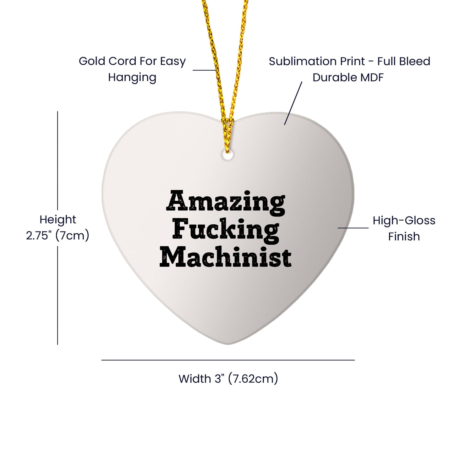 Funny Machinist Gifts from Friends, 'Amazing F-king Machinist' Heart Ornament for Men, Unique Christmas Unique Gifts for Machinist
