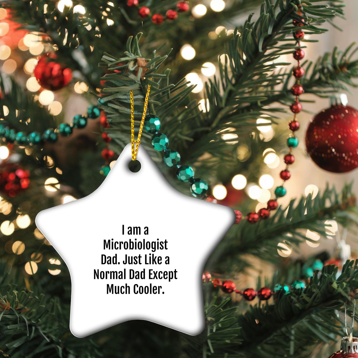 Funny Microbiologist Gifts for Men Friends Coworkers - Microbiologist Dad Star Ornament, White, 3.25' tall, MDF, for Christmas - Mallard Moon Gift Shop