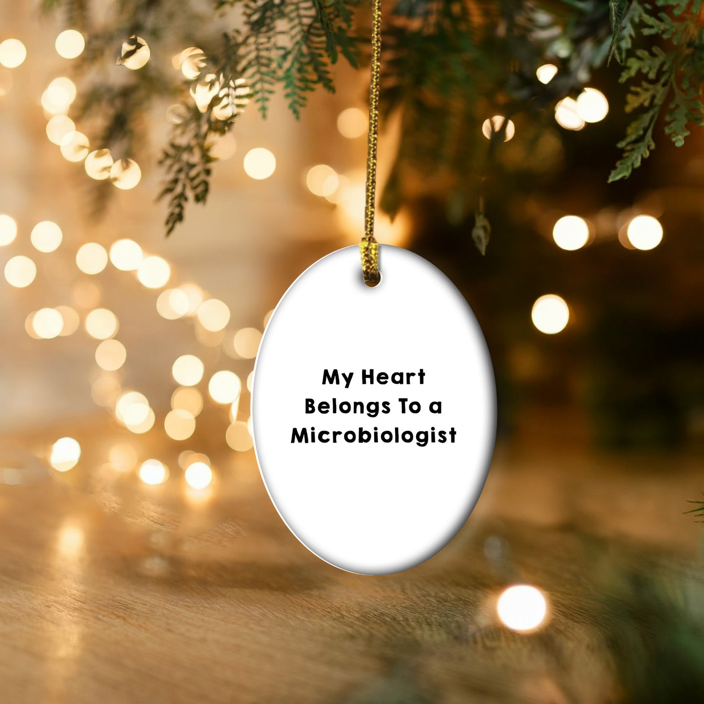 Funny Microbiologist Gifts from Friends and Family - 'My Heart Belongs To A Microbiologist' Oval Ornament for Christmas