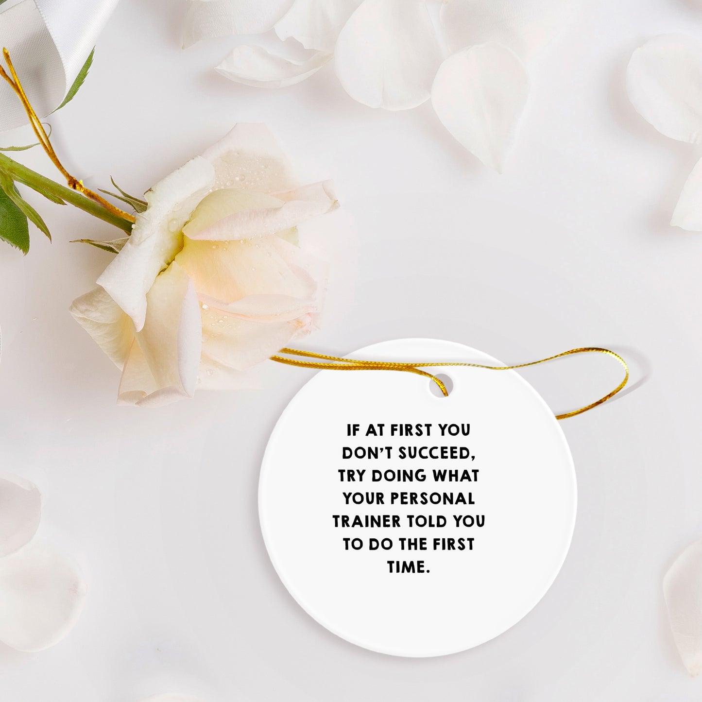 Funny Personal Trainer Gift for Men, Circle Ornament with Quote 'If At First You Don't Succeed, Try Doing What Your Personal Trainer Told You To Do The First Time.' from Friends