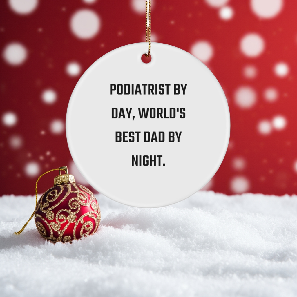 Funny Podiatrist Gifts for Men, 'Podiatrist By Day, World's Best Dad By Night.' Circle Ornament for Christmas, Gifts from Dad