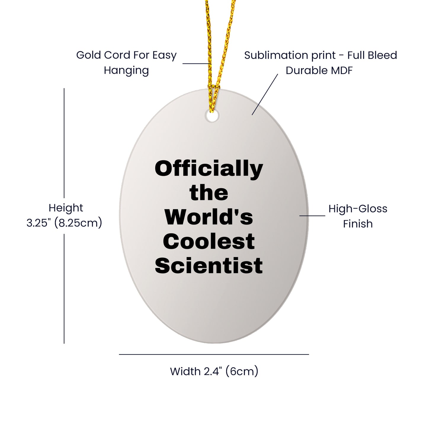 Funny Scientist Gifts for Men Friends Coworkers Family - Officially The World's Coolest Scientist Oval Ornament, White, 3.25\ - Mallard Moon Gift Shop