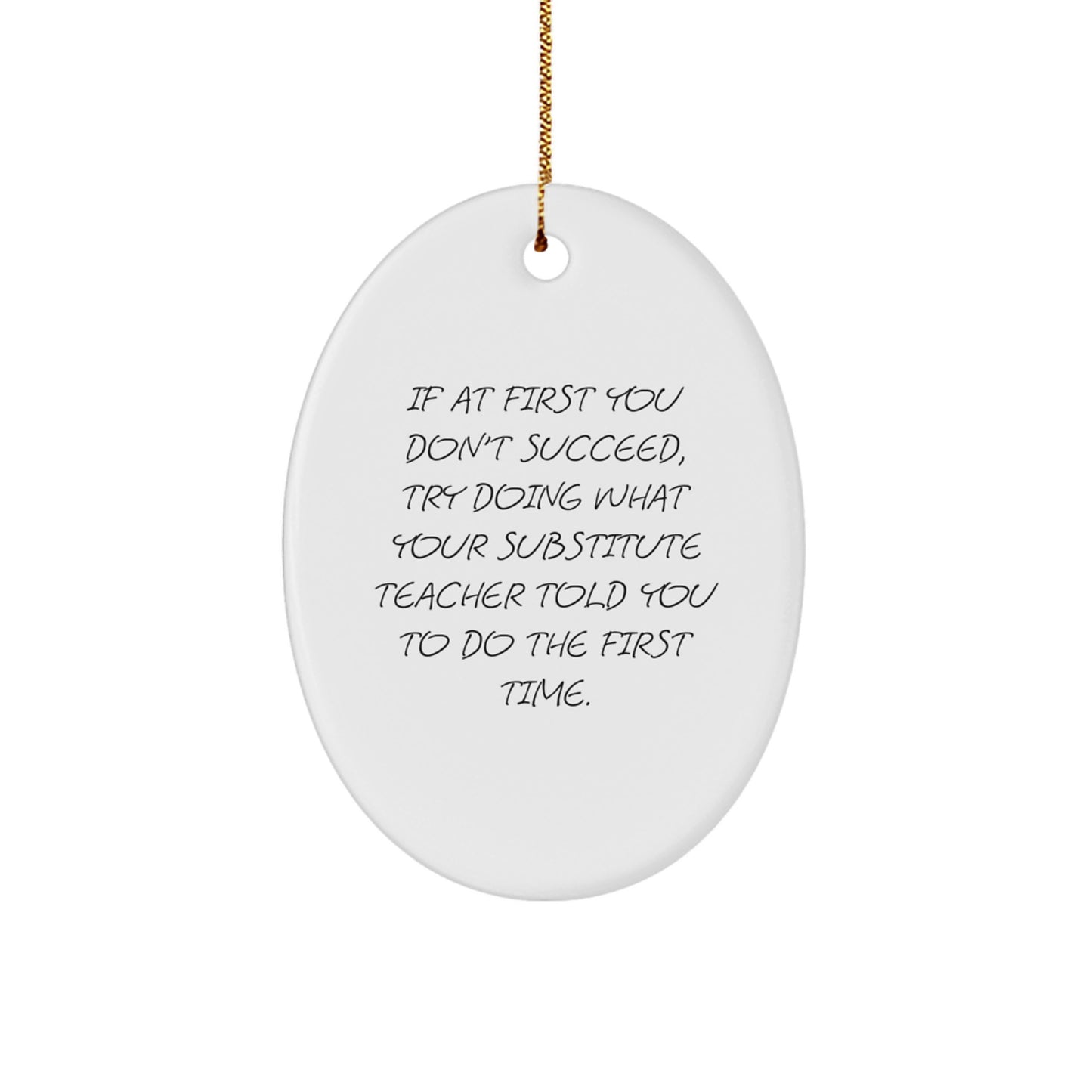 Funny Substitute Teacher Gifts for Men, Women, Friends, or Coworkers - Oval Ornament - If At First You Don't Succeed, Gifts from Family, Christmas Unique Gifts for Substitute Teacher