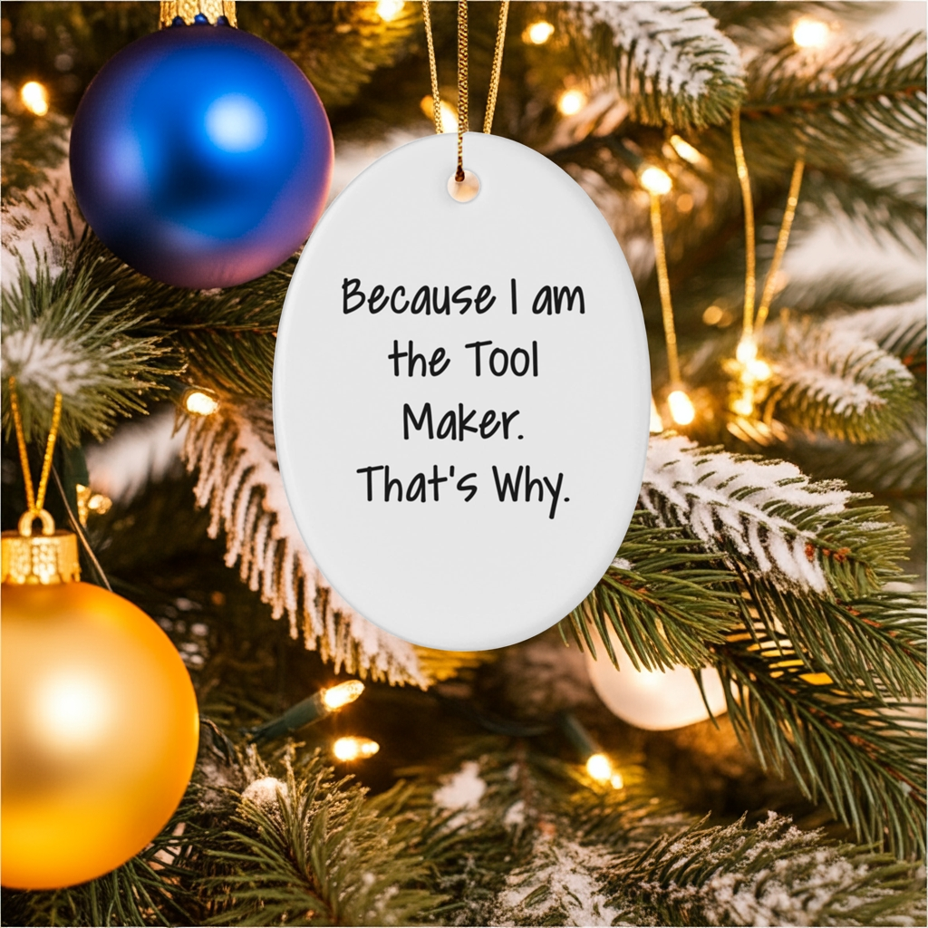 Funny Tool Maker Christmas Gifts - Oval Ornament with Quote 'Because I Am The Tool Maker. That's Why.' - Unique Present for Men