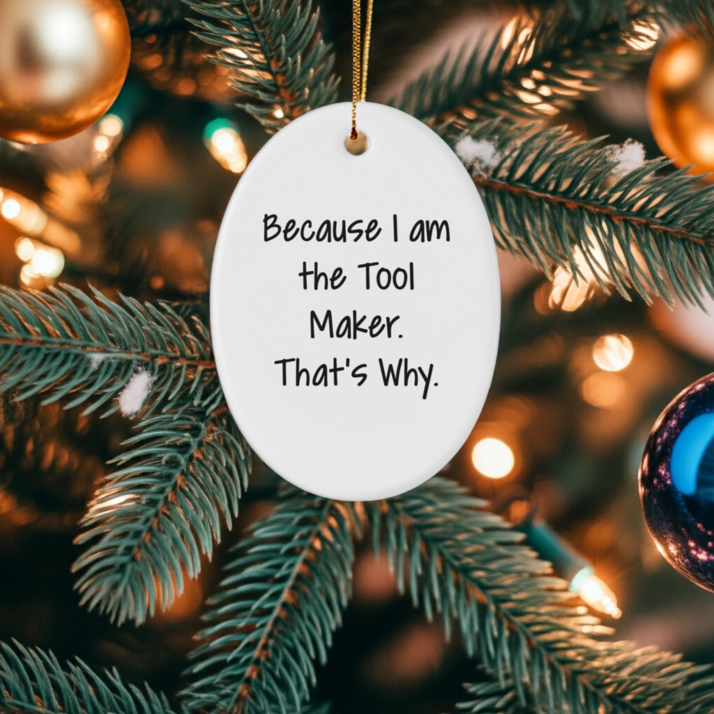 Funny Tool Maker Christmas Gifts - Oval Ornament with Quote 'Because I Am The Tool Maker. That's Why.' - Unique Present for Men