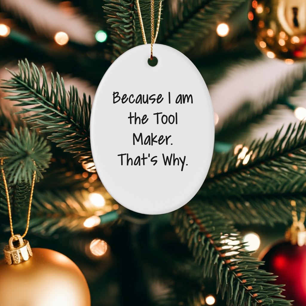 Funny Tool Maker Christmas Gifts - Oval Ornament with Quote 'Because I Am The Tool Maker. That's Why.' - Unique Present for Men