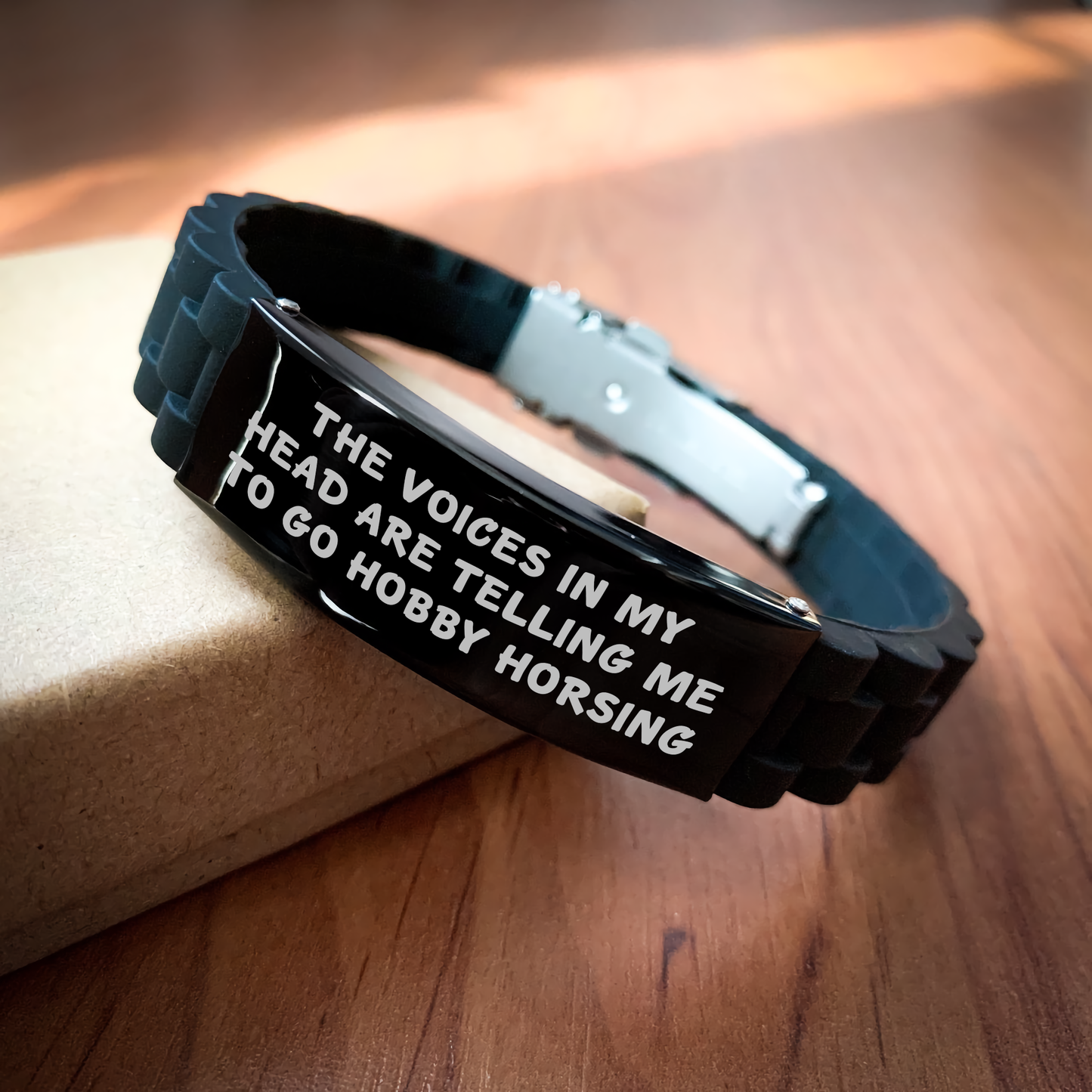 Hobby Horsing Funny Quote Gifts from Men to Men, Glide lock Clasp Adjustable Black Stainless Steel Silicone Bracelet, Perfect Father's Day Unique Gifts for Hobby Horsing Enthusiasts - Image 2