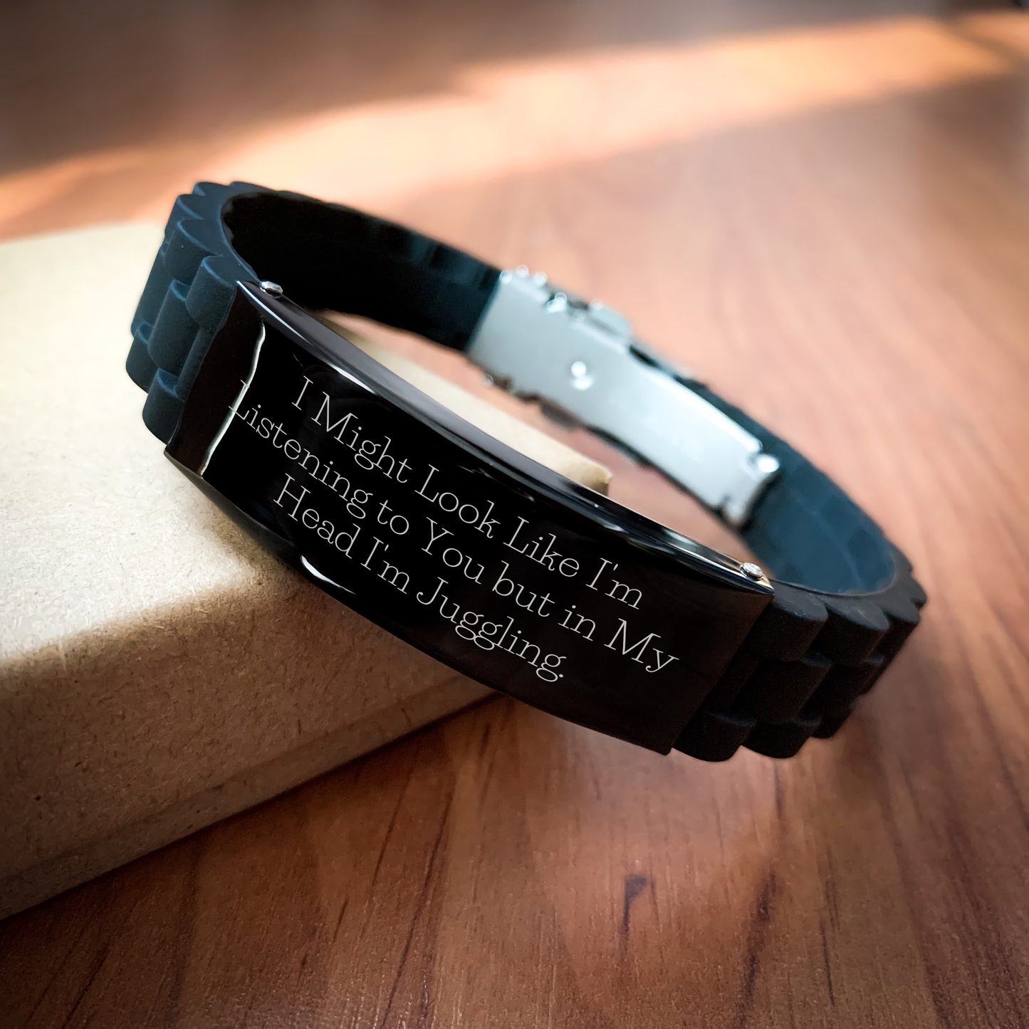 Juggling Funny Quote Glide lock Clasp Bracelet Gifts from Men to Juggling Enthusiasts on Father's Day - Adjustable Black Stainless Steel Silicone - Image 2