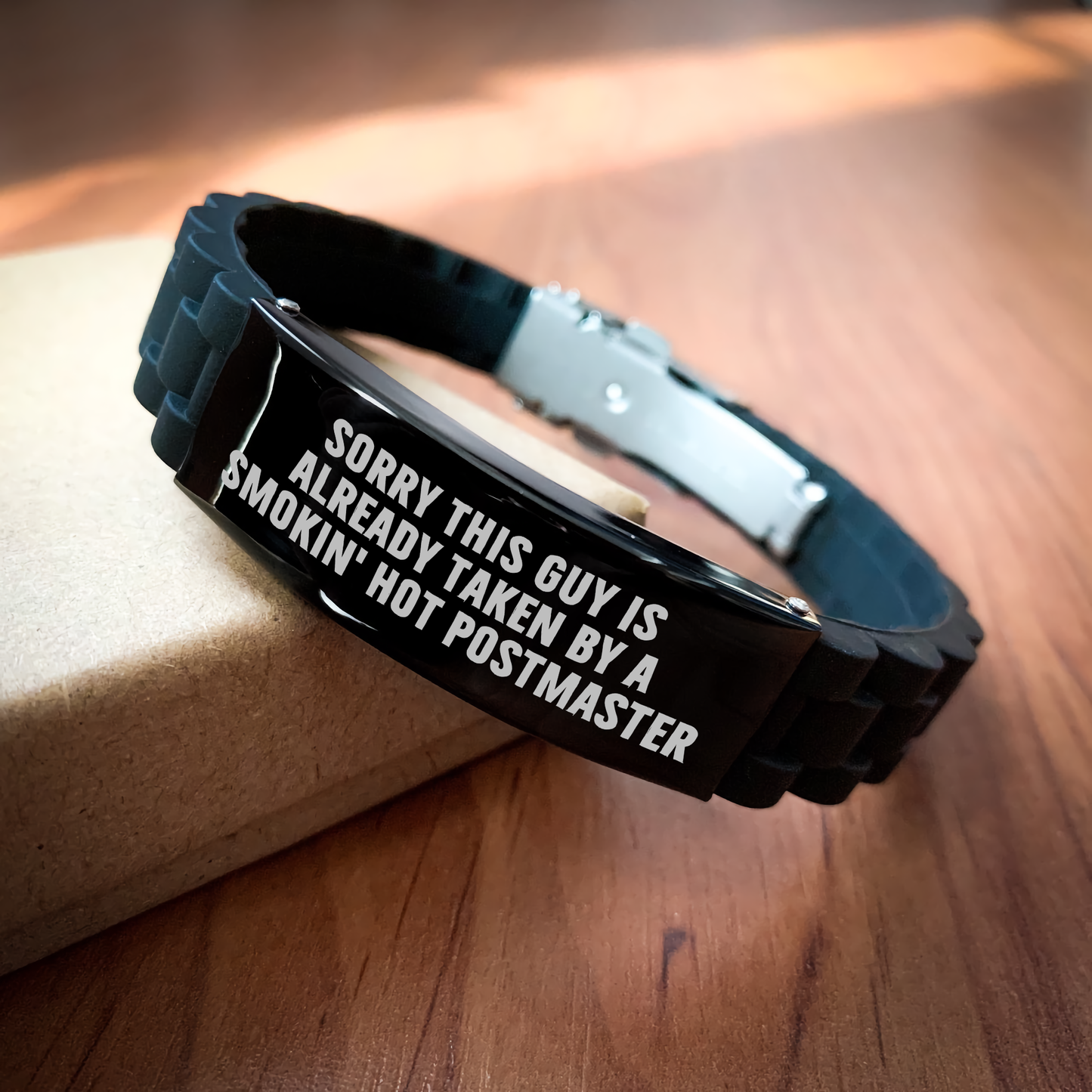 Funny Postmaster Quotes Gifts from Friends for Dad's Special Day - Adjustable Glide lock Clasp Black Stainless Steel Silicone Men's Accessory - Image 2