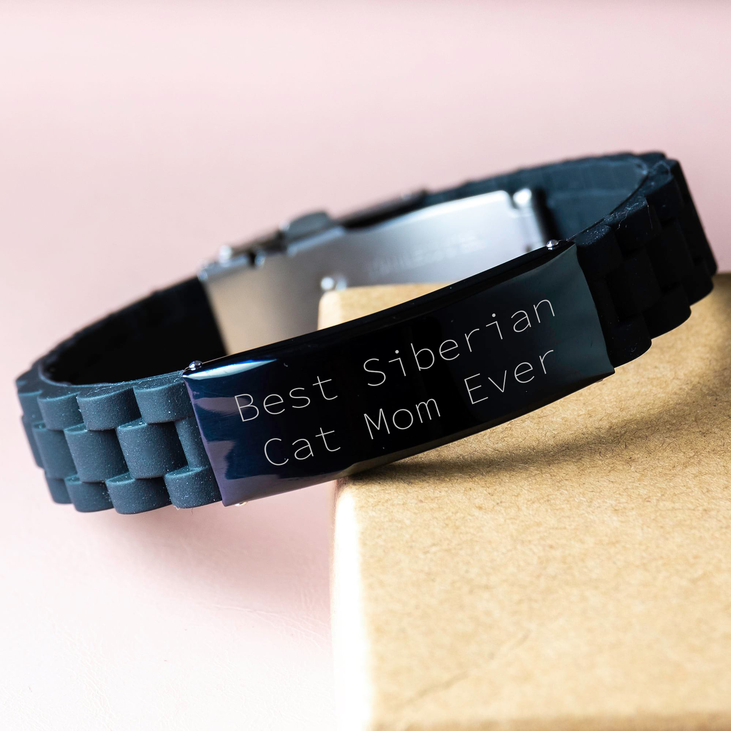 Siberian Cat Mom Ever's Funny Father's Day Unique Gift for Men - Glide lock Clasp Black Stainless Steel Adjustable Silicone Band from Gifts for Siberian Cat Enthusiasts - Image 3