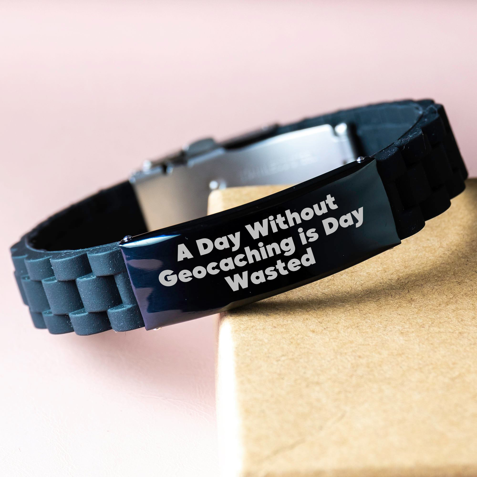 Funny Geocaching Gifts for Men - 'A Day Without Geocaching Is Day Wasted' Glide lock Clasp Bracelet from Dad, Father's Day Unique Gifts for Geocaching Enthusiasts - Image 3