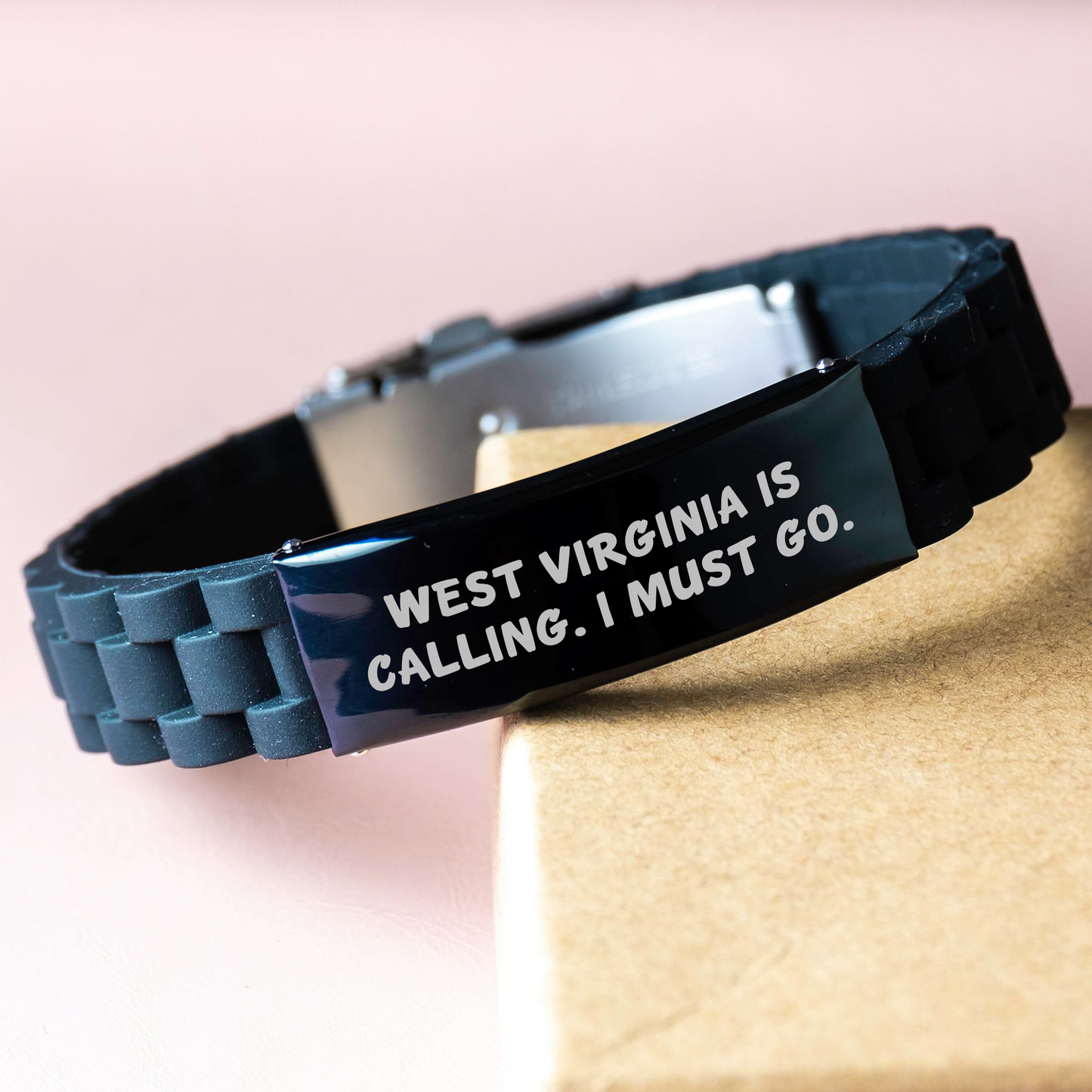 West Virginia Inspirational Gifts for Her, 'West Virginia Is Calling. I Must Go.' Glide lock Clasp Black Stainless Steel Adjustable Silicone Mother's Day Unique Gift from Family - Image 3