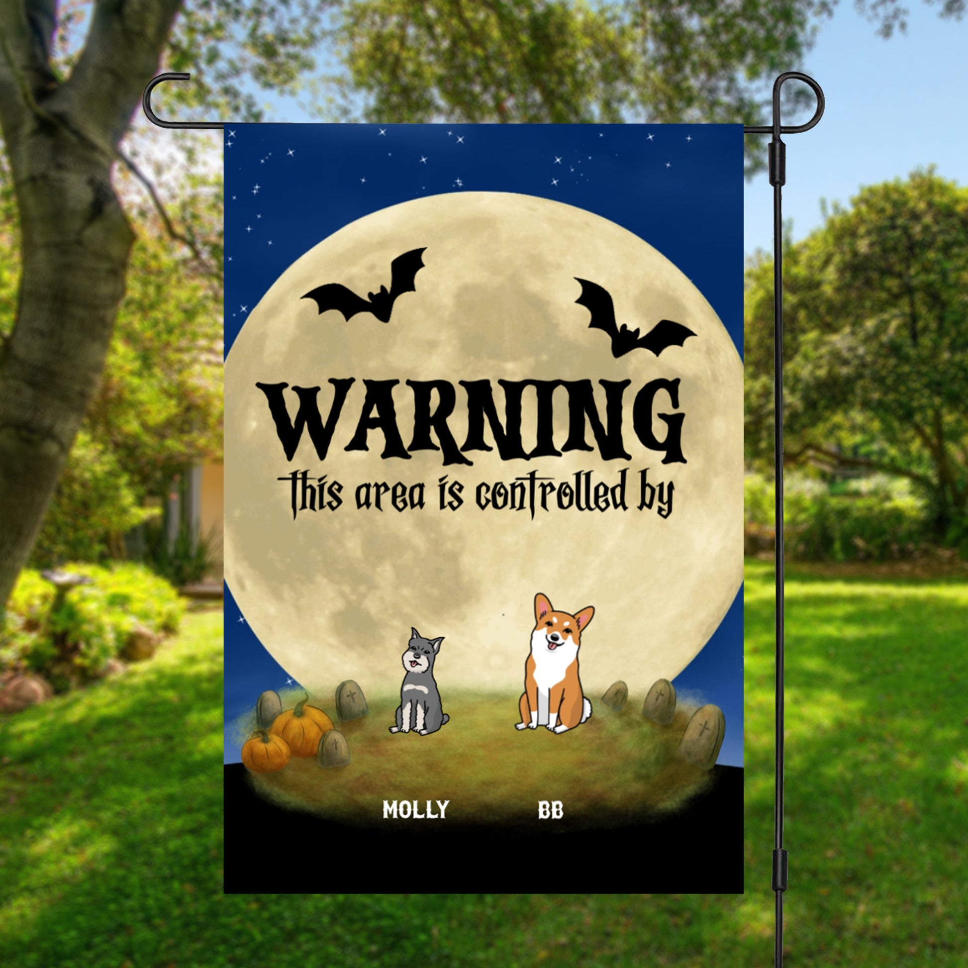 Personalized Halloween Garden Flag – “This Area is Controlled By” Custom Dog Name Yard Flag - Mallard Moon