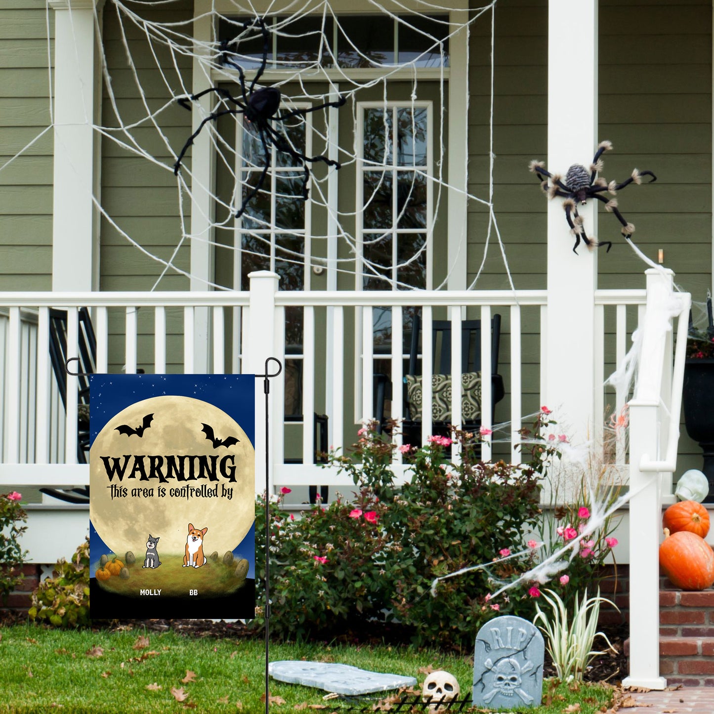 Personalized Halloween Garden Flag – “This Area is Controlled By” Custom Dog Name Yard Flag - Mallard Moon