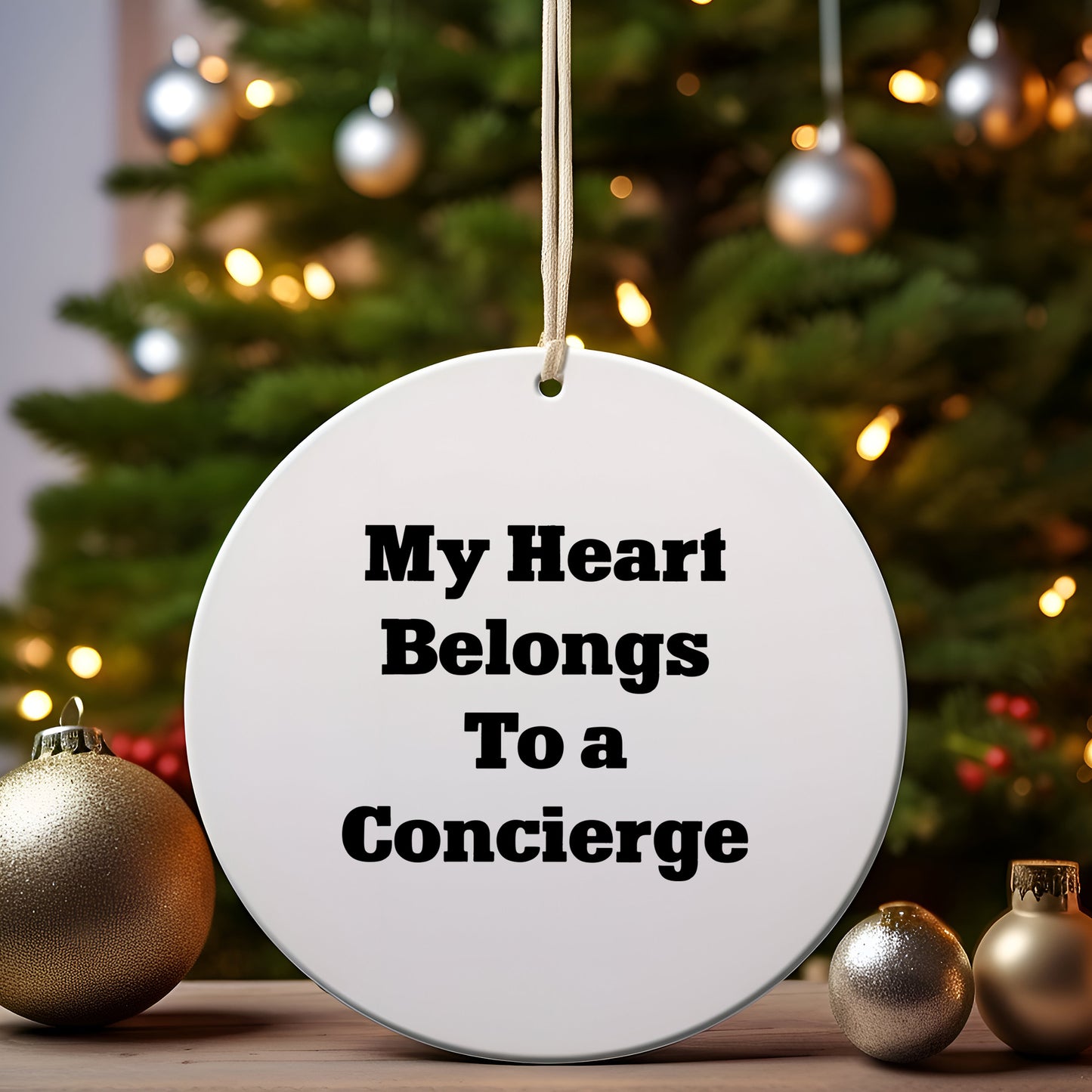 Gifts from Friends, Family, or Coworkers - 'My Heart Belongs To A Concierge' Circle Ornament, Concierge Gifts for Christmas