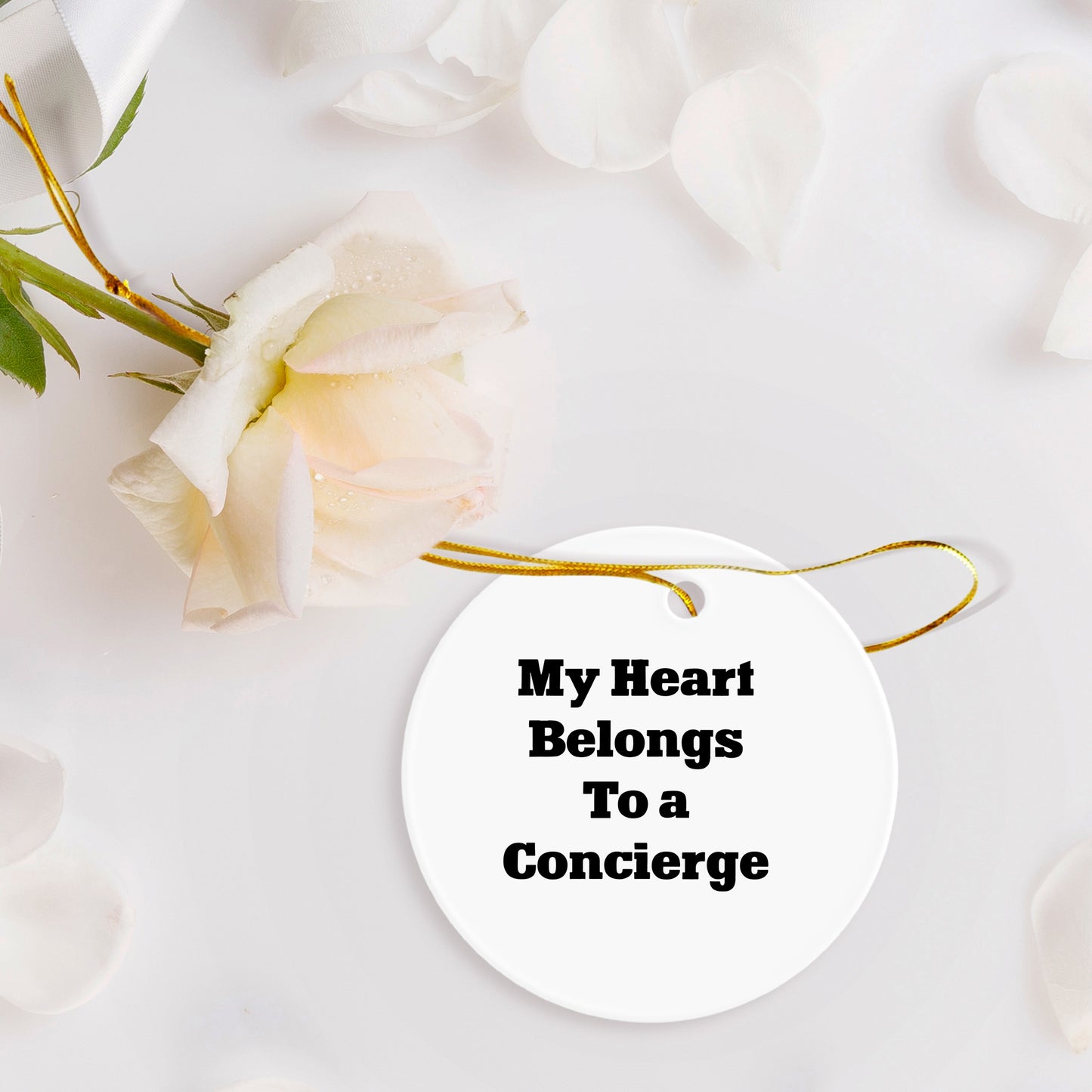Gifts from Friends, Family, or Coworkers - 'My Heart Belongs To A Concierge' Circle Ornament, Concierge Gifts for Christmas