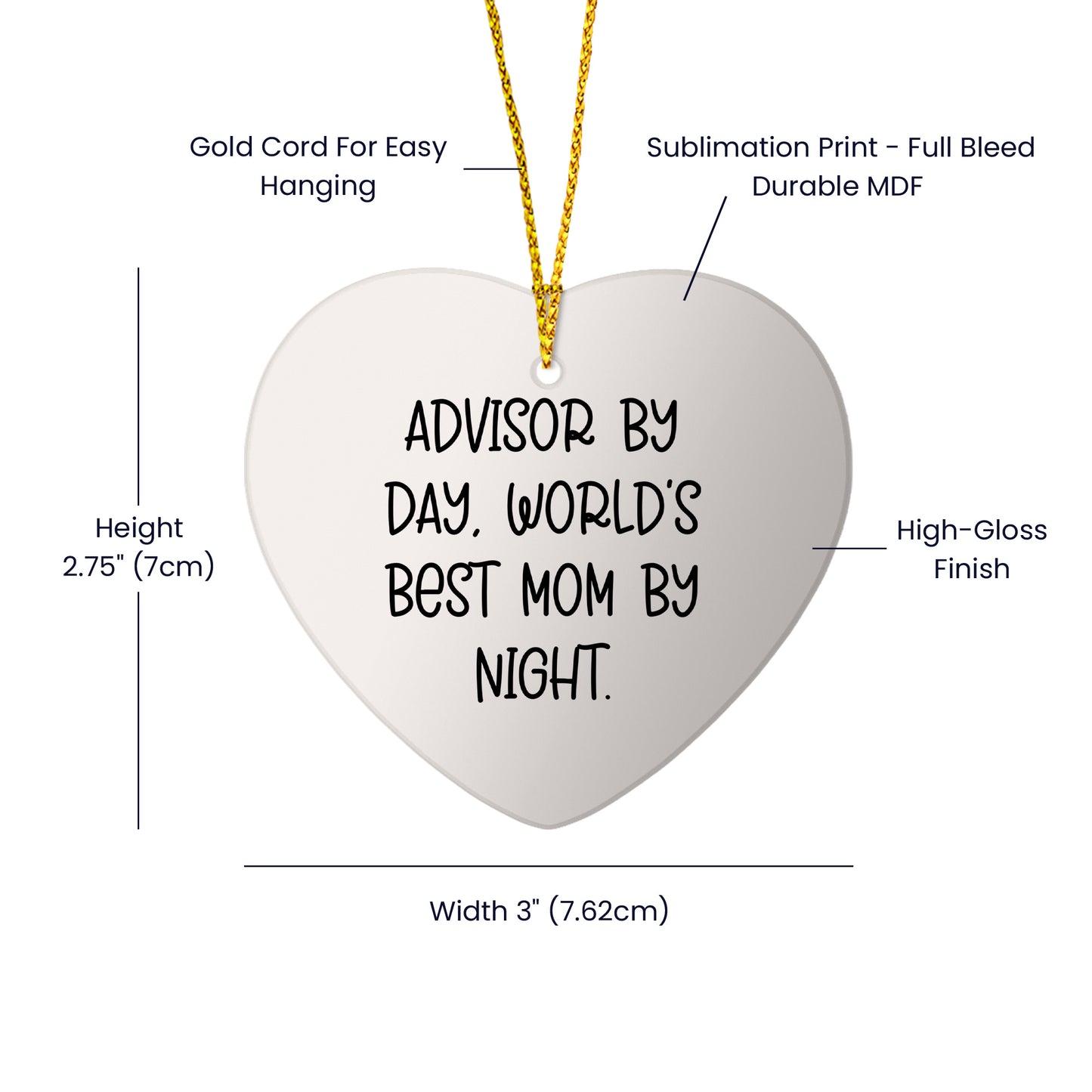 Gifts from Men, Funny Advisor by Day, World's Best Mom By Night, Heart Ornament, Christmas Unique Gifts for Advisor