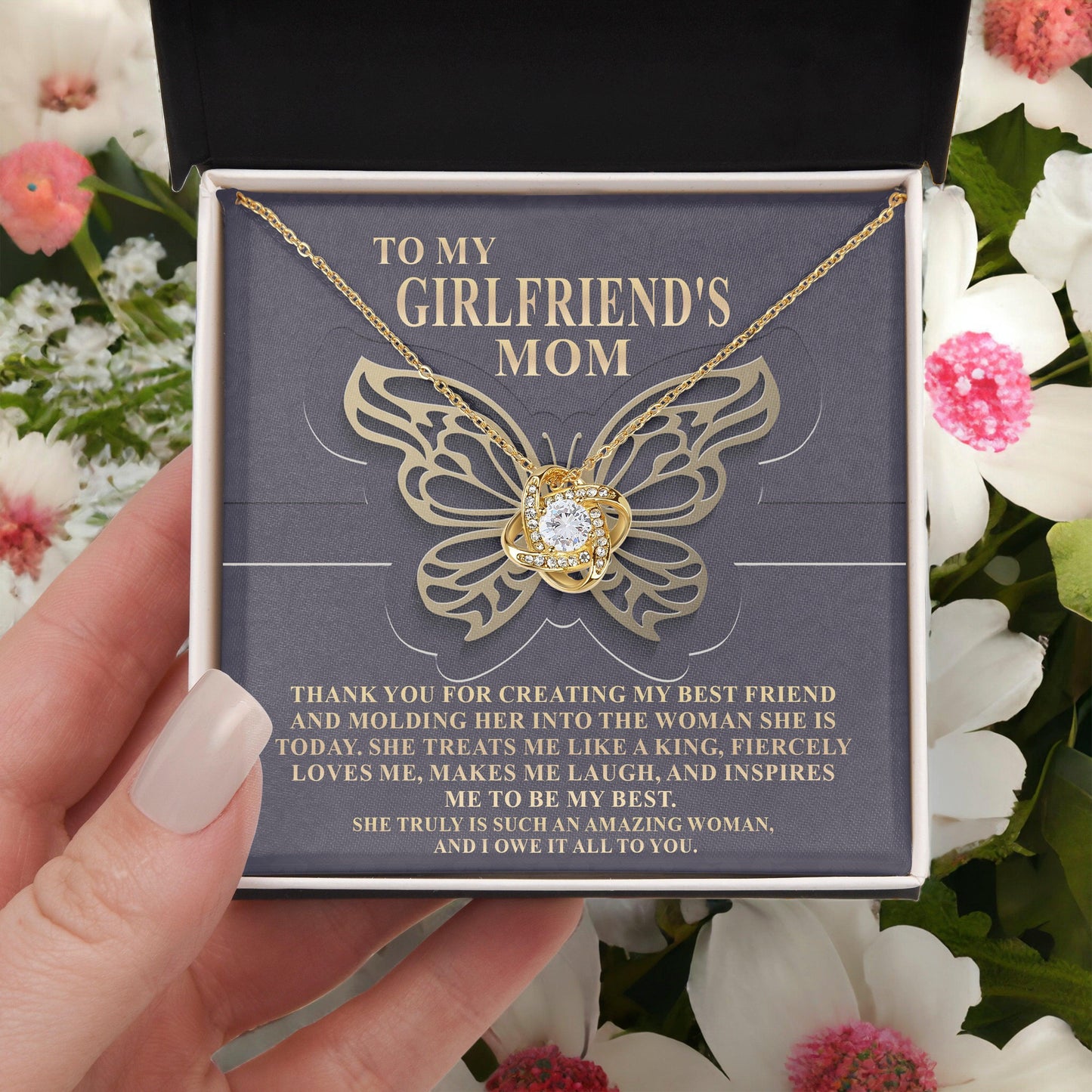 To My Girlfriend's Mom Thank You For My Best Friend Love Knot Pendant Necklace - Mallard Moon Gift Shop