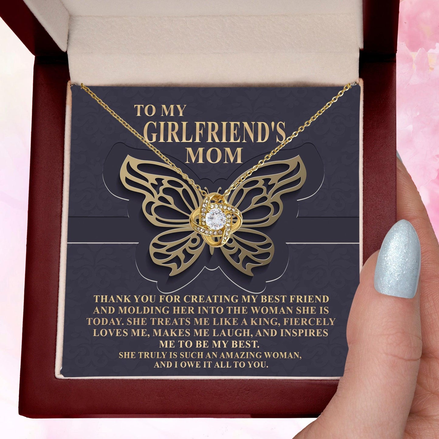 To My Girlfriend's Mom Thank You For My Best Friend Love Knot Pendant Necklace - Mallard Moon Gift Shop