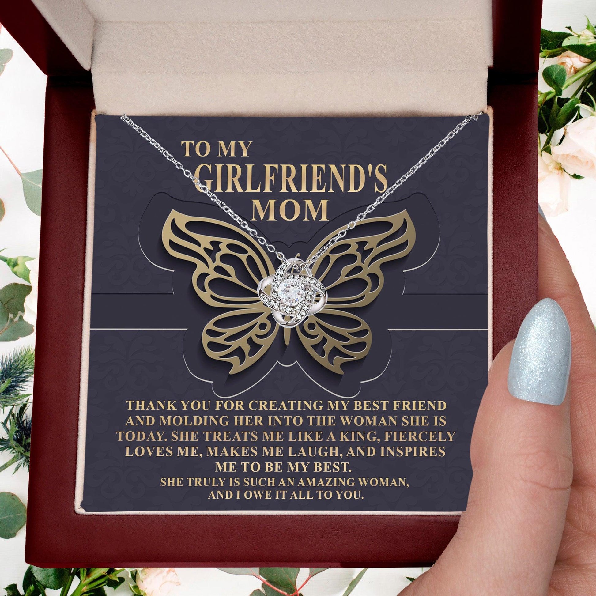 To My Girlfriend's Mom Thank You For My Best Friend Love Knot Pendant Necklace - Mallard Moon Gift Shop