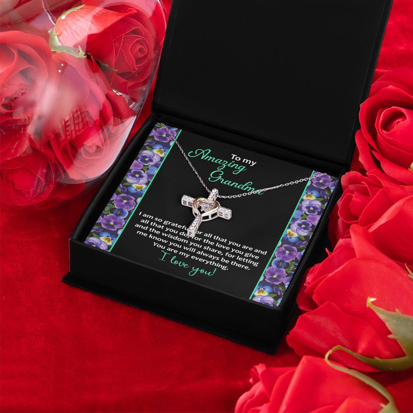 To My Amazing Grandma I am Grateful Cross Pendant Necklace - Mallard Moon Gift Shop