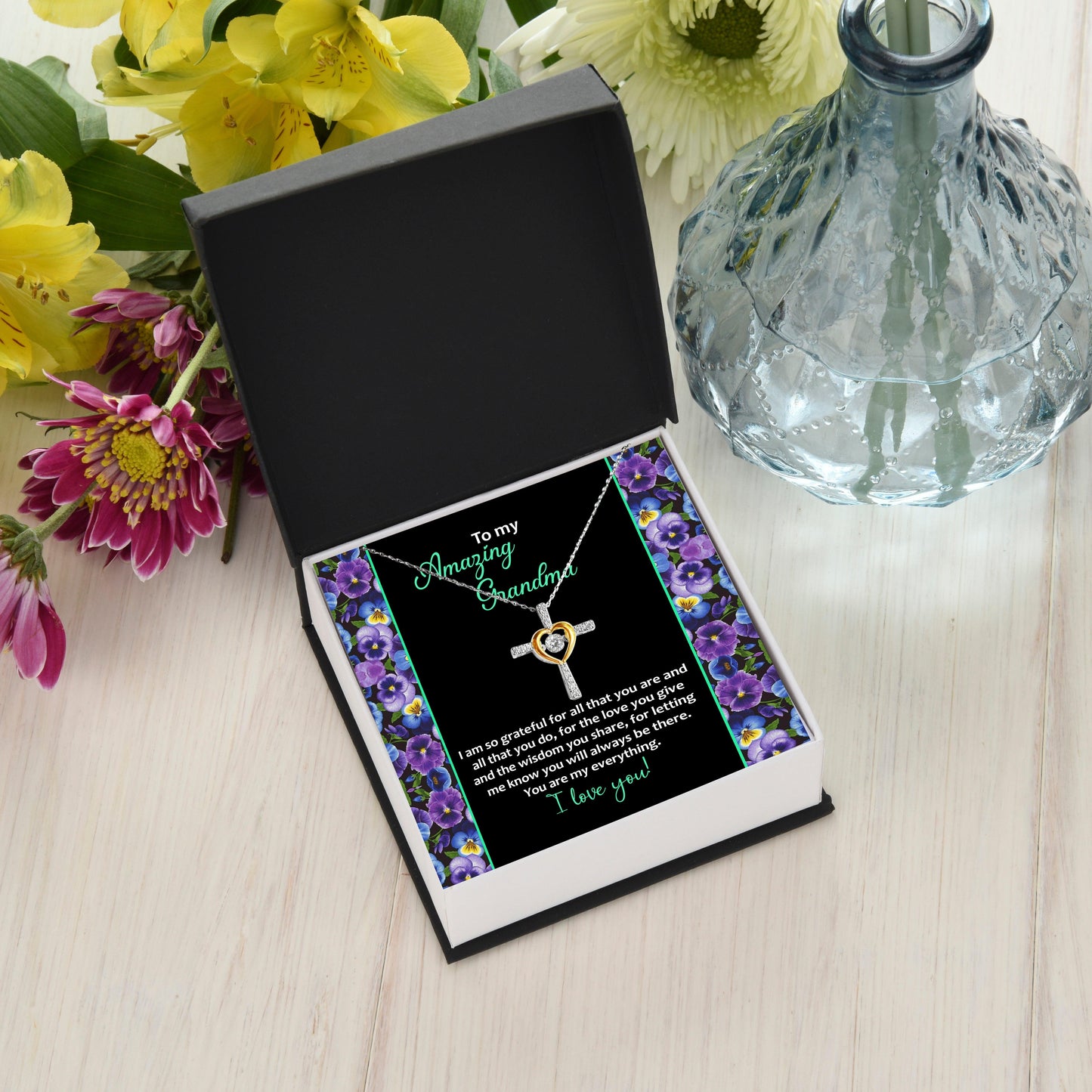 To My Amazing Grandma I am Grateful Cross Pendant Necklace - Mallard Moon Gift Shop